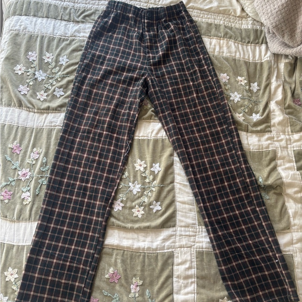 Brandy Melville Black and Brown Plaid straight leg pants